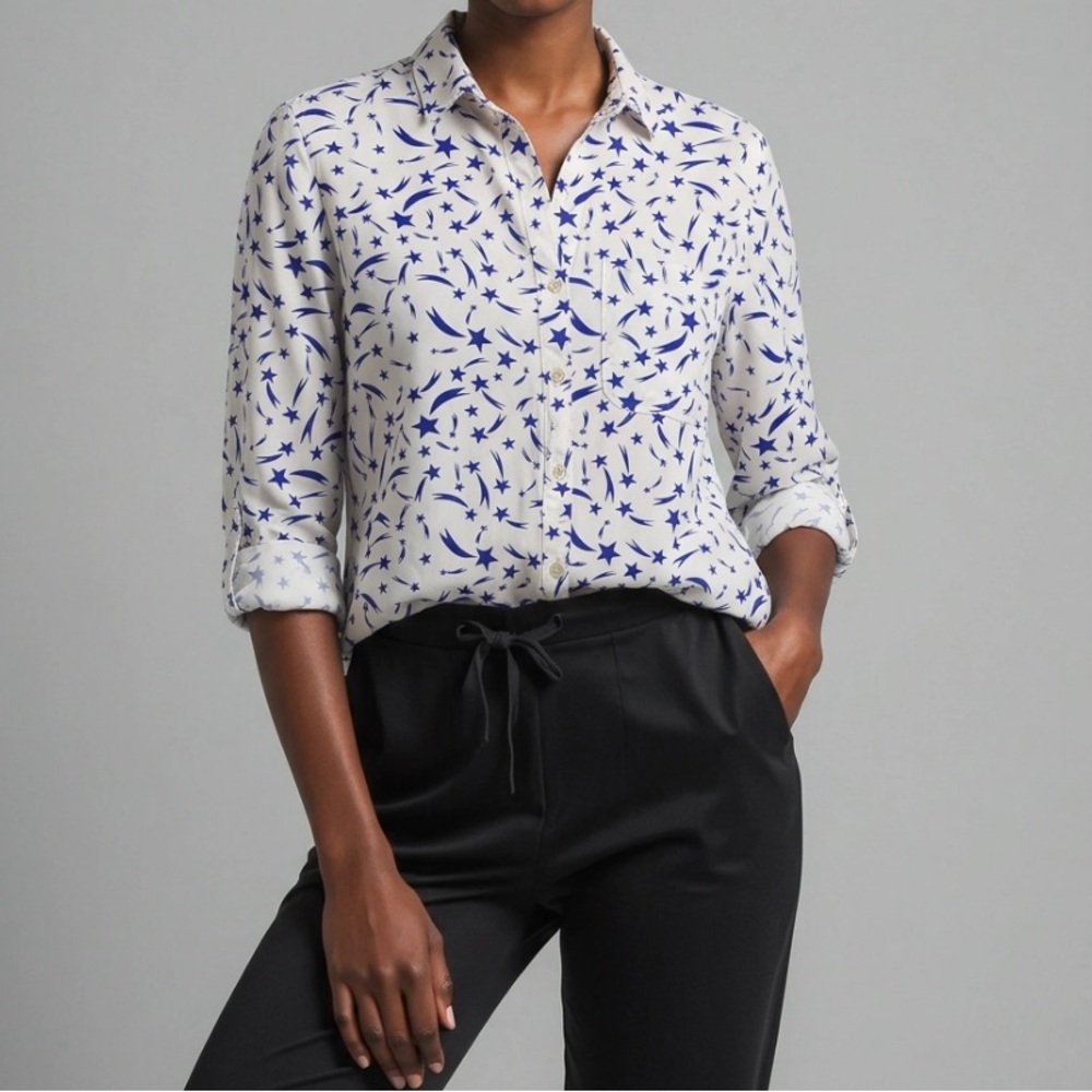 Velvet heart Ivory Blue Button-Down Shirt Shooting Star celestial Resortwear